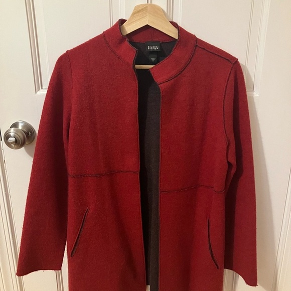 Eileen Fisher Red Coat Cardigan Sweater Duster - Picture 2 of 6